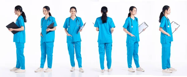 Full Length 20S Young Mix Race Hospital Nurse Woman 360 — Stock Photo, Image