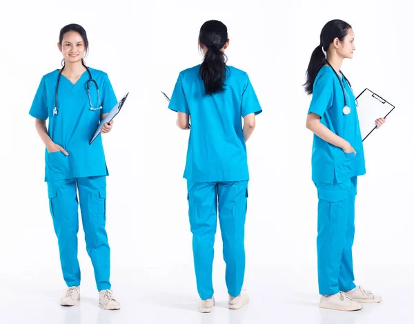 Full Length 20S Young Mix Race Hospital Nurse Woman 360 — Stock Photo, Image
