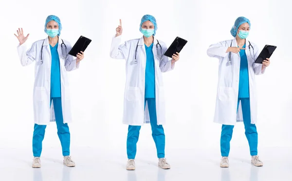 Comprimento Total 20S Jovem Mix Race Hospital Doctor Woman Trabalhando — Fotografia de Stock
