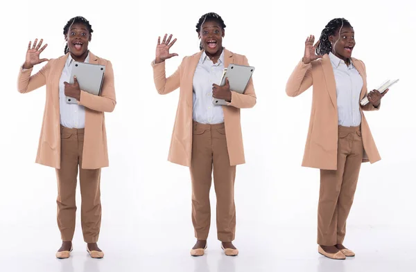 Летняя Афроамериканка Учительница Студентка Юрист Приятно Удивлена Носит Официальные Пиджаки — стоковое фото