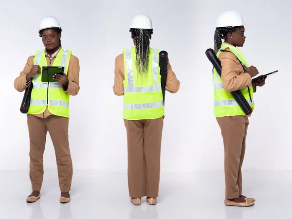 Молодая Афроамериканка Годов Инженер Архитектор 360 Спереди Сзади Носит Формальные — стоковое фото
