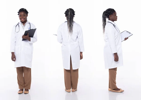 Full Längd Talet Ung Afroamerikansk Kvinna Medicinsk Sjukvård Läkare 360 — Stockfoto