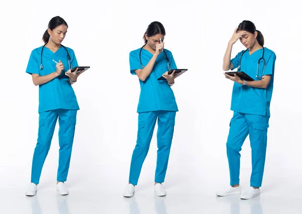 Comprimento Total 20S Jovem Asiático Mulher Clínica Enfermeira Trabalhando Duro — Fotografia de Stock