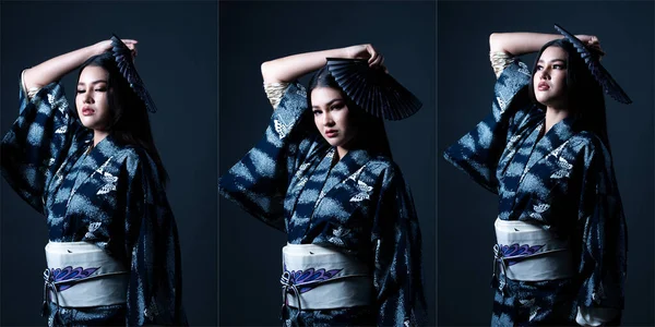 Половина Тіла Дорослих Азіатських Жінок Носять Японський Кімоно Юката Сильне — стокове фото