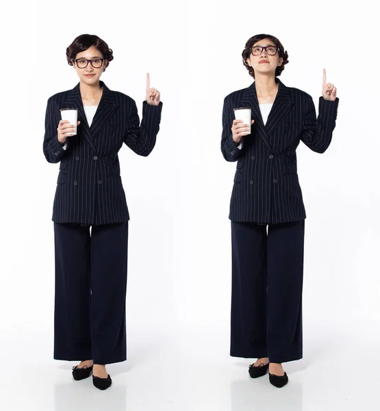 Comprimento Total 30S 40S Asian Woman Professor Estudante Negócios Apontando — Fotografia de Stock