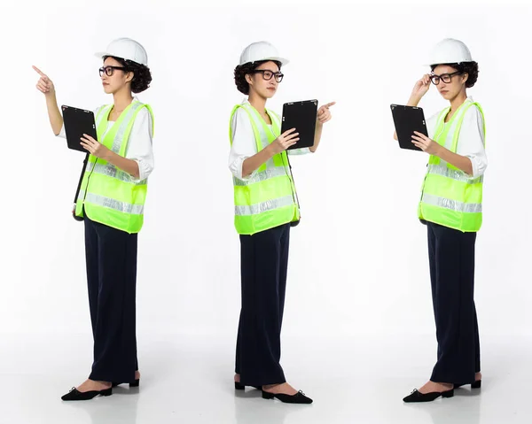 Full Length 30S 40S Asian Woman Engineer Architecture Industry Working — Stock Photo, Image