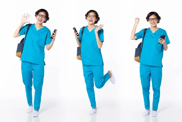 Comprimento Total 30S 40S Asian Woman Nurse Com Óculos Wow — Fotografia de Stock