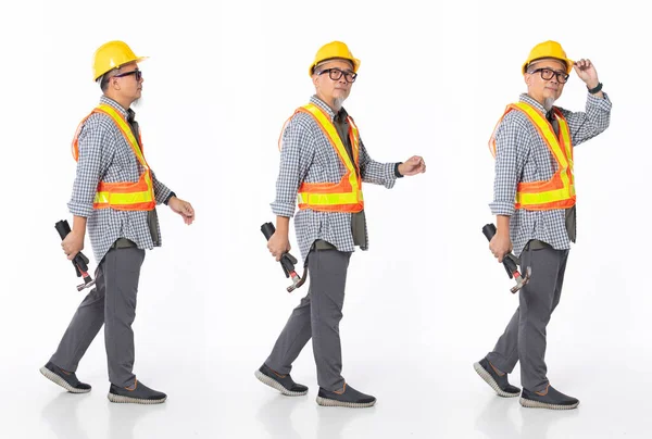 Full Length 50S 60S Asian Chinese Contractor Builder Engineer Man — Stock Photo, Image
