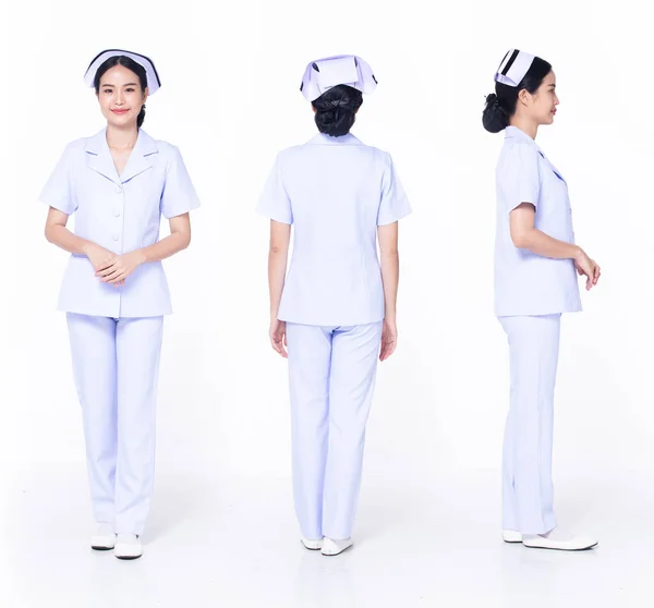 Full Length 30S 20S Asian Woman Nurse Hospital 360 Front — Stock Photo, Image