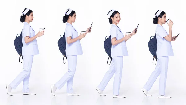 Longueur Totale 30S 20S Asiatique Femme Infirmière Hôpital Marchant Vers — Photo
