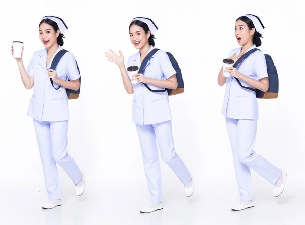 Full Length 30S 20S Asian Woman Nurse Hospital Wow Surprise — Stock Photo, Image