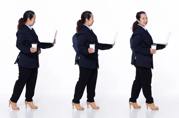 Full Längd Talet Asiatiska Senior Woman Företagsledare Framåt Vänster Höger — Stockfoto