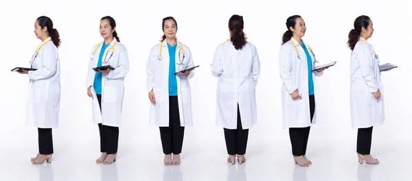 Повна Довжина Років Азіатська Старша Жінка Медичного Догляду Доктора 360 — стокове фото