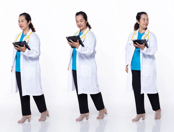 Comprimento Total 40S 50S Asian Senior Woman Médico Médico Andando — Fotografia de Stock