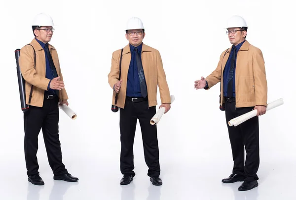 Comprimento Total Anos Asiático Homem Sênior Arquiteto Engenheiro Negócios Tremendo — Fotografia de Stock