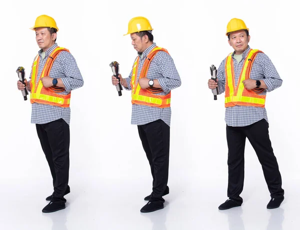 Full Length 60S 50S Asian Senior Man Industry Engineer Contractor — Stock Photo, Image