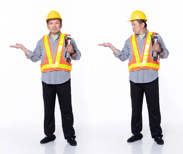 Full Length 60S 50S Asian Senior Man Industry Engineer Contractor — Stock Photo, Image