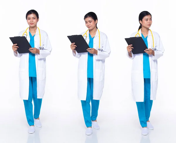 Comprimento Total Anos Mulher Asiática Cientista Cirurgião Médico Andando Para — Fotografia de Stock