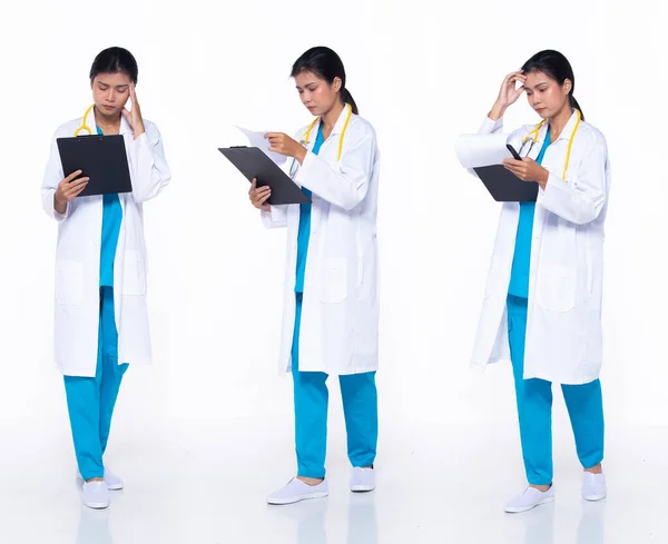 Talets Asiatiska Kvinnlig Kirurg Läkare Arbetar Hårt Tänkande Bär Uniform — Stockfoto