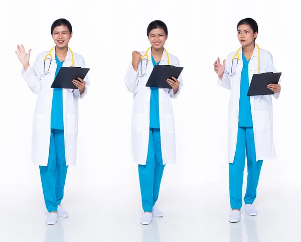 Повна Довжина Азіатських Жінок Хірург Доктор Нічого Собі Здивованого Шоку — стокове фото