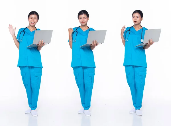 Talets Asiatiska Kvinnlig Kirurg Doktor Chockad Bär Uniform Svart Hår — Stockfoto