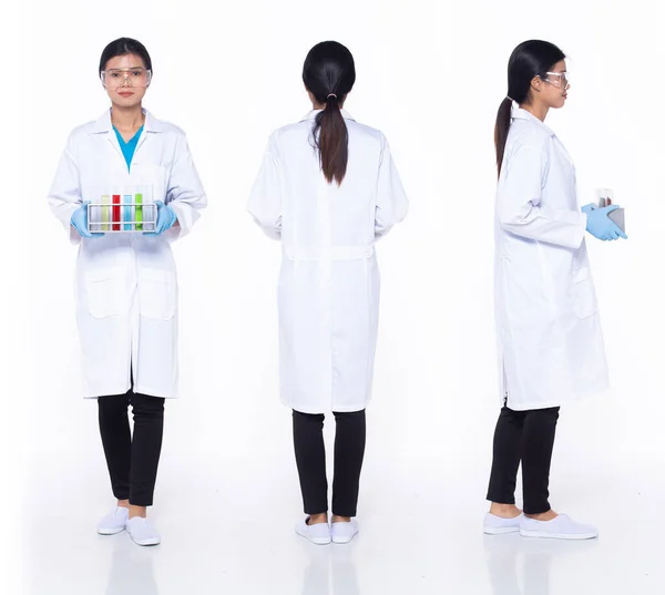 Full Length 30S Asian Woman Scientist Science Doctor 360 Front — Stock Photo, Image