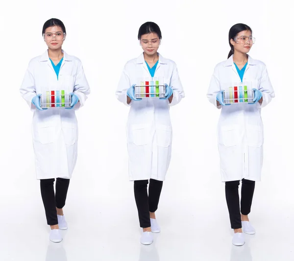 Longueur Asiatique Femme Scientifique Science Docteur Marchant Vers Avant Gauche — Photo