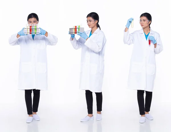 Pleine Longueur 30S Asiatique Femme Scientifique Science Docteur Travailler Dur — Photo