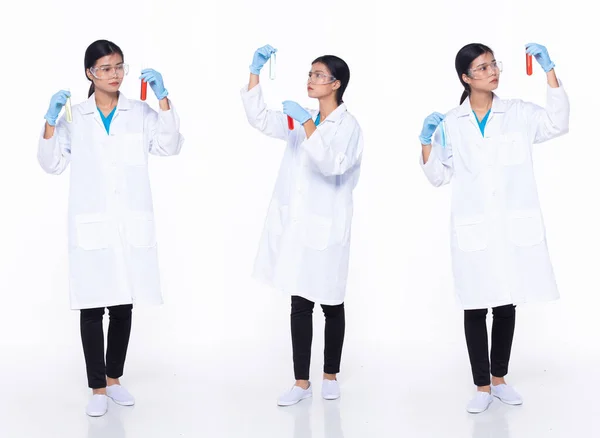 Pleine Longueur 30S Asiatique Femme Scientifique Science Docteur Travailler Dur — Photo
