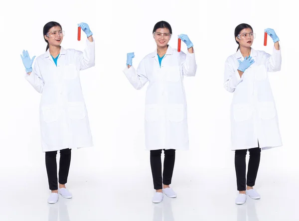 Comprimento Total 30S Asian Woman Cientista Ciência Doutor Trabalhando Duro — Fotografia de Stock
