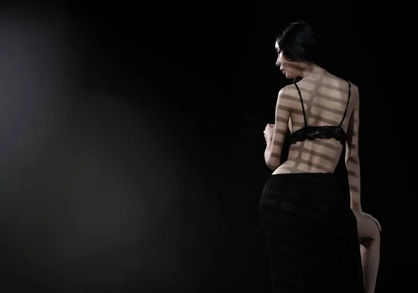 Medio Cuerpo Asiático Hermosa Mujer Usar Lencería Negro Con Forma —  Fotos de Stock