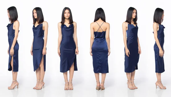 Full Length Body Asian Beautiful Woman Wear Blue Evening Sequin - Stock-foto