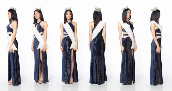 Full Length Body Miss Beauty Pageant Contest Wear Blue Evening — Foto de Stock