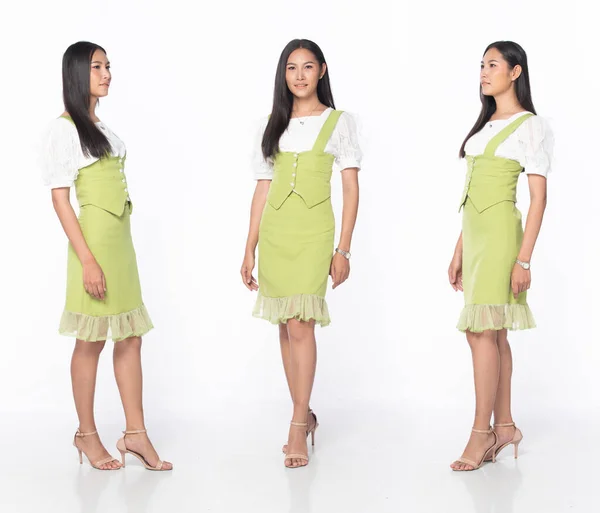 Volle Länge Körper Der Asiatischen Schönen Frau Tragen Grüne Büro — Stockfoto