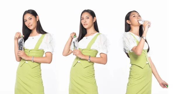 Half Body Asian Beautiful Woman Wear Green Office Manager Skirt — Fotografia de Stock