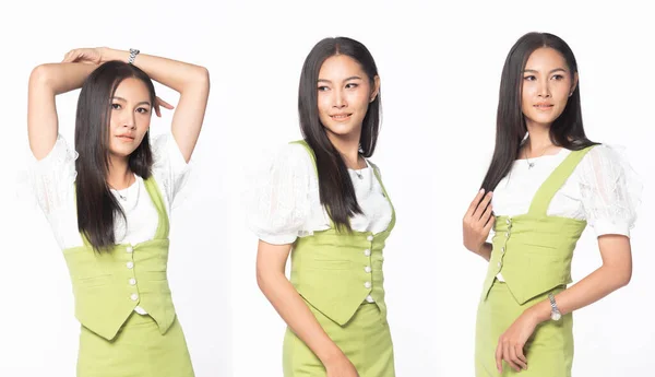 Half Body Asian Beautiful Woman Wear Green Office Manager Skirt — Stockfoto
