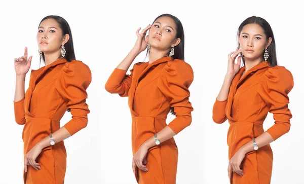 Half Body Asian Beautiful Woman Wear Orange Red Office Manager — Stockfoto