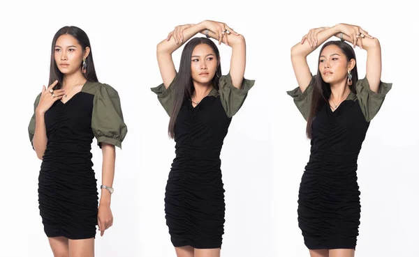 Half Body Asian Beautiful Woman Wear Black Green Office Manager — Φωτογραφία Αρχείου