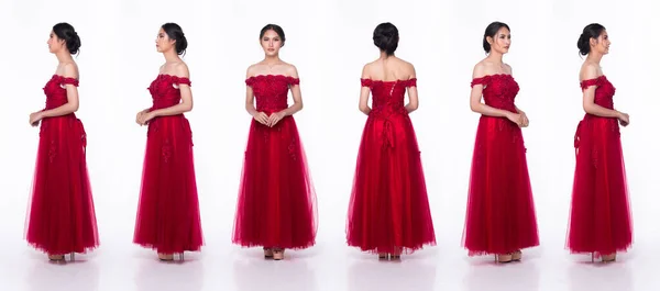 Full Length Body Asian Beautiful Woman Wear Red Evening Sequin — Stock Fotó