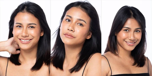 Indian Tanned Skin Asian Woman Show Beauty Cosmetic Face Make — Fotografia de Stock