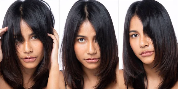 Indian Tanned Skin Asian Woman Show Beauty Cosmetic Face Make — Stockfoto