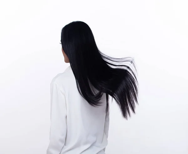 Black Straight Long Black Hair Woman Throw Fly Air Fashion — Stock Photo, Image