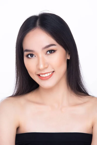 Beautiful Fresh Skin Woman Open Shoulder Clean Look Make Long — Stock Photo, Image