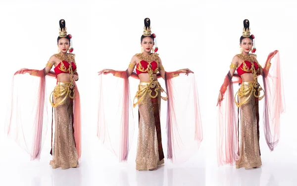 Beautiful Asian Woman Wear Thai Traditional Costume Thailand National Wedding — 스톡 사진