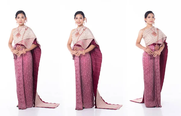 Beautiful Asian Woman Wear Thai Traditional Costume Thailand National Wedding — Zdjęcie stockowe
