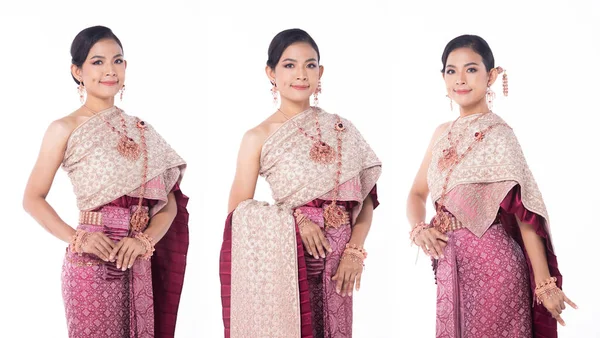 Beautiful Asian Woman Wear Thai Traditional Costume Thailand National Wedding — Foto de Stock