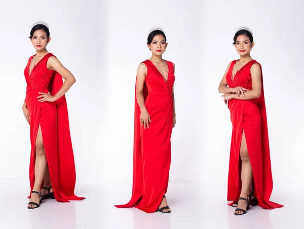 Колаж Група Всій Довжині Фігура Азіатських Жінок Конкурс Краси Корона — стокове фото