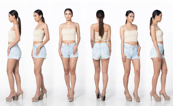 Comprimento Total 20S Asian Woman Usar Vestido Casual Formal Jean — Fotografia de Stock