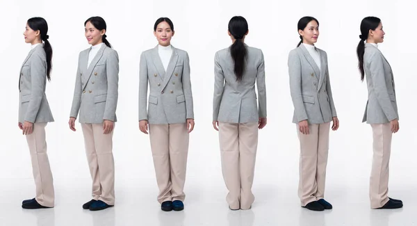 Yaşlarda Asyalı Bir Kadın Resmi Ceketi Takım Elbise Pantolon Ayakkabısı — Stok fotoğraf