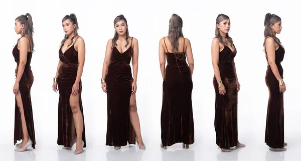 Full Length Body Asian 40S 50S Woman Wear Brown Velvet — Stockfoto